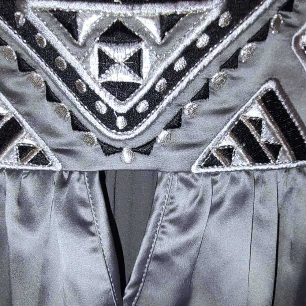 Bob Mackie Gray Satin Blouse with Embroidered Yoke - Picture 4 of 6